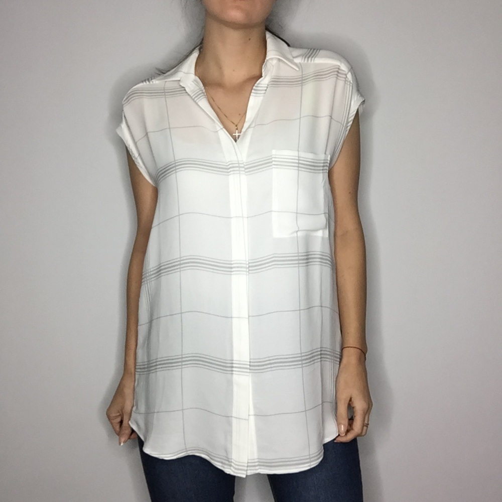 Mango plaid button down blouse